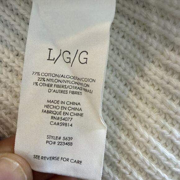 CABI Womens large White V Neck fisherman patriotic preppy sweater style #5639 - Picture 7 of 9